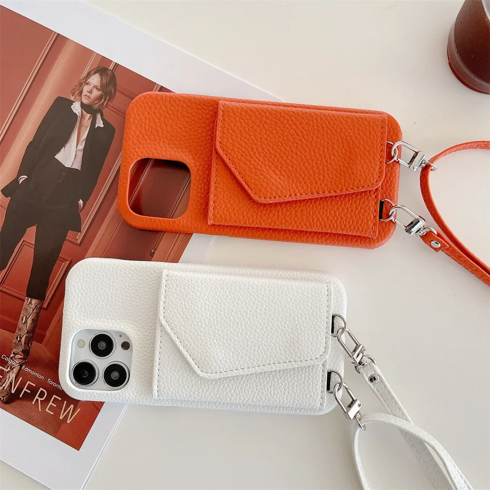 Leather Crossbody Lanyard Wallet Phone Case for IPhone 15 14 13 12 11 Pro Max Mini X XR XS Max 8 7 Plus SE 2 3 Card Holder Cover