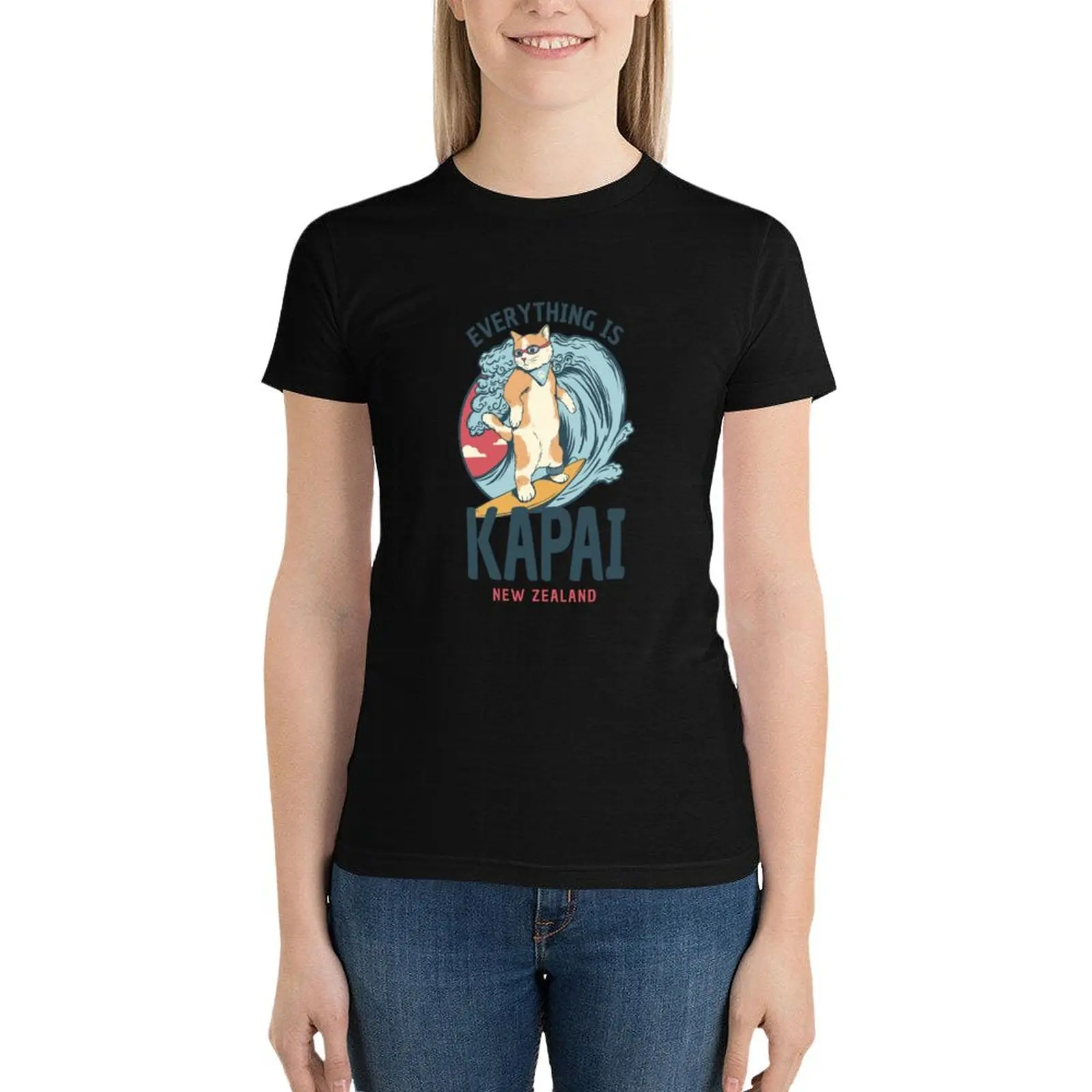 Everything is Kapai New Zealand Surf Cat Kiwiana Expat Gift T-Shirt tees animal print shirt for girls Woman T-shirts