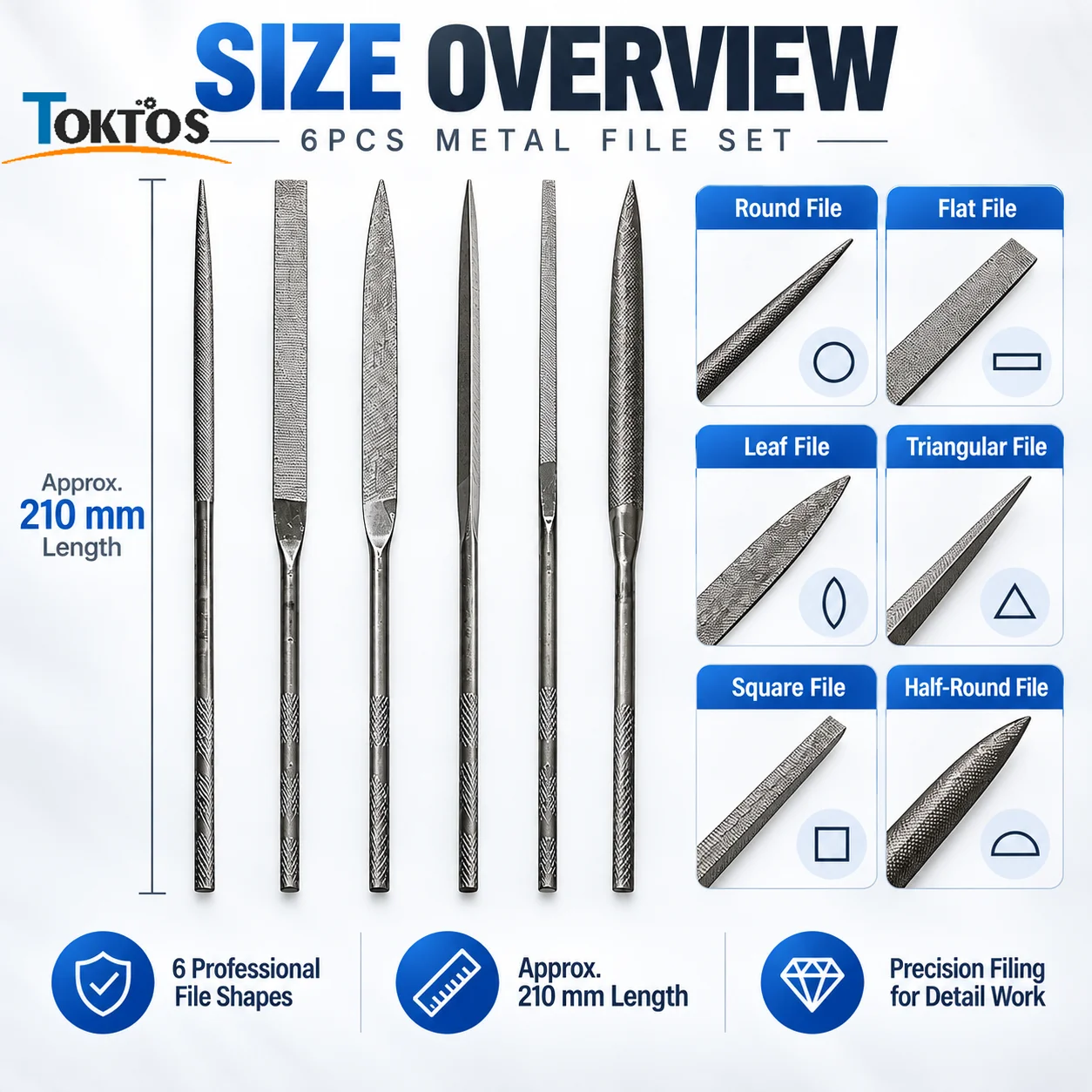 Diamond Jewelry File 21cm Precision Metal Filing Tool Round Flat Half Round Triangle Square Knife Shape for Jewelry Making