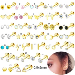 1pair Stainless Steel Golden Cartilage Earrings Stud Tragus Piercing Helix Conch Daith Ear Heart Star Butterfly for Women Men