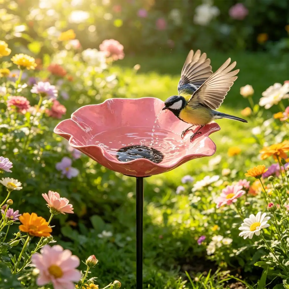 Garden Metal Flower Stake Decorative Bird Bath Ground Insert Bee Watering Station for Backyard Pollinators Butterfly Wild Birds view 2