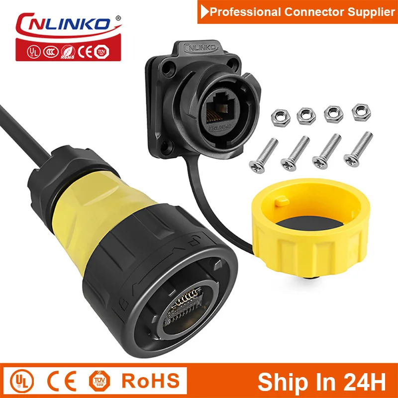 Cnlinko YM24 Ethernet LAN M24 Waterproof Cat5e RJ45 Signal Connector Plug Receptacle for LED Billboard Telephone Radio Computer