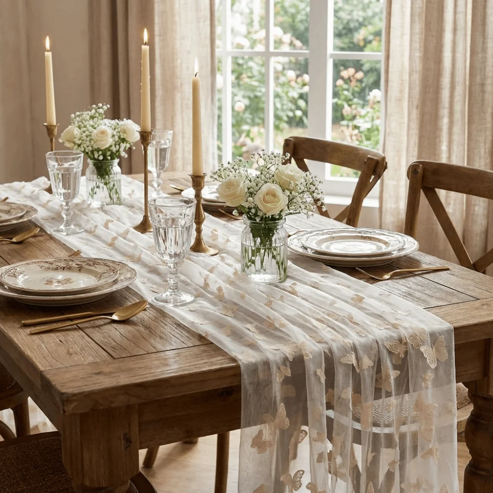 Romantic Butterfly Mesh Table Runner Semi-Transparent Multi-color Wedding Table Runner Decorative Gauze Tablecloth Baby Shower
