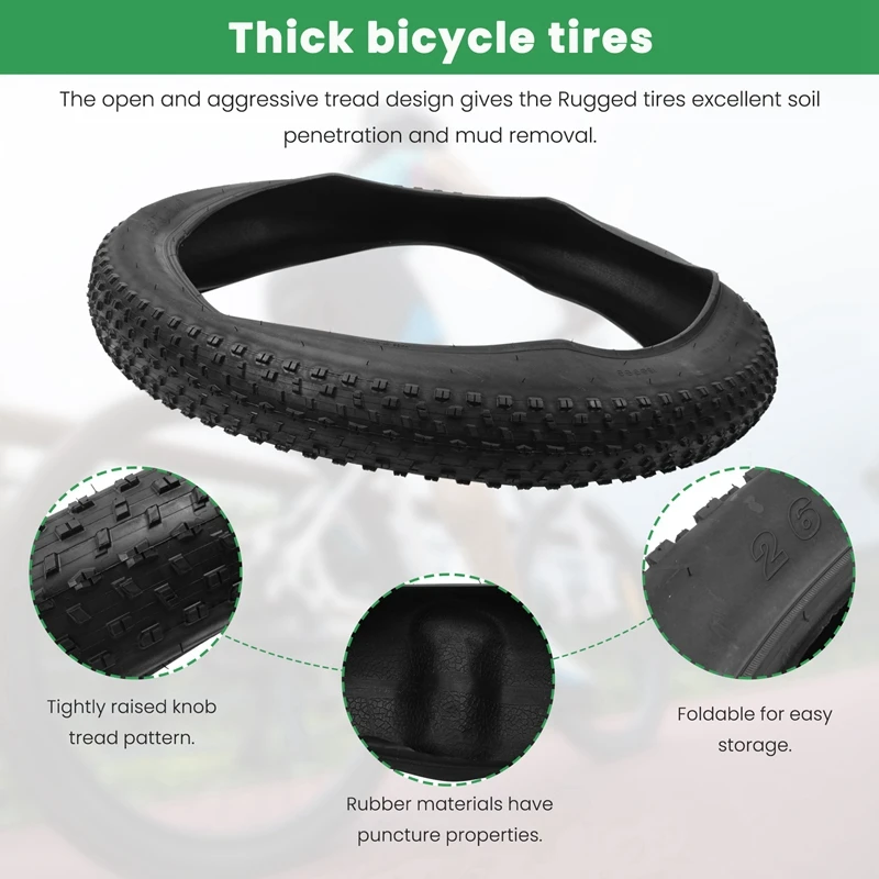 Bike Tire, Bike Tires Folding Replacement Electric Bicycle Tires Compatible Wide Mountain Snow Bike