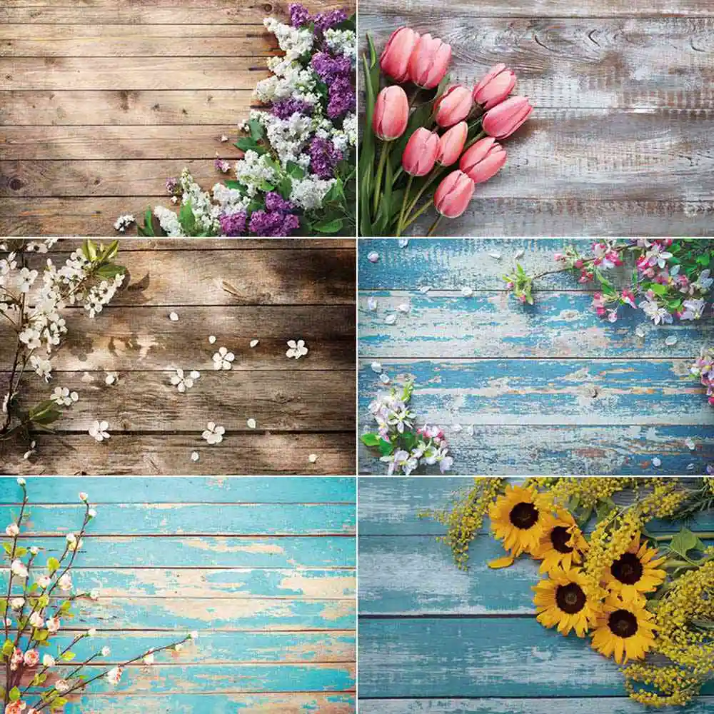 

MOON.QG Photographic Studio Wood Flower Backdrops Product Food Photography Props Backgrounds Floral Wooden Boards Photo Material