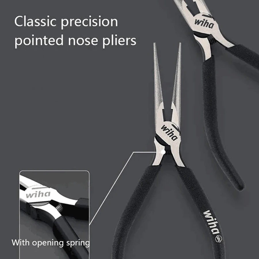 WIHA 43533 45841 6 Inch Snip Nose Pliers Long Nose Pliers  Wire Cutter Needle Nose Pliers Electrician Repair Tool Black Forest