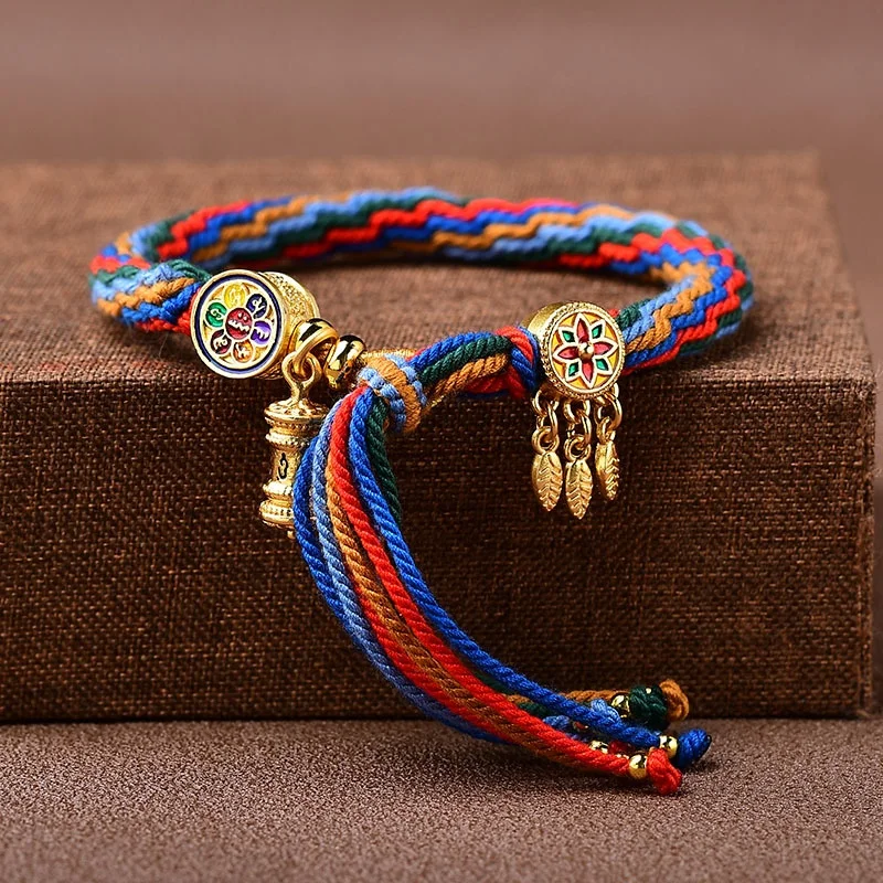 Bracelet de Prière Tissé à la Main de Style Tibétain pour Femme, Bijou Ethnique Bouddhiste, Corde en Coton, à Faire Soi-Même, Intervalles de Prière, Méditation