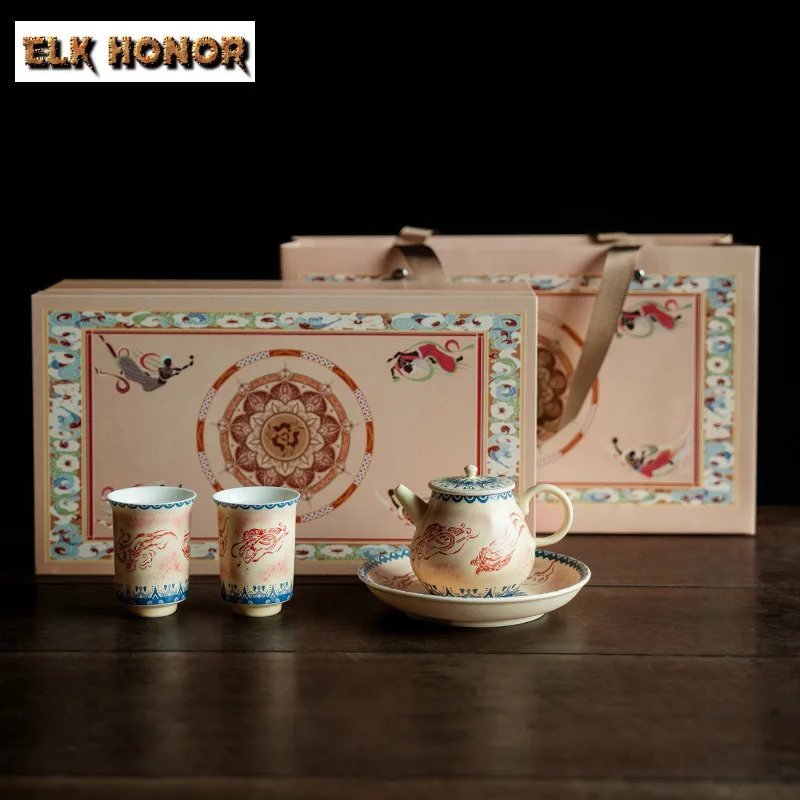 

Dunhuang Flying Apsaras Underglaze Red Tea Set Complete Set Aesthetic Tea Ceremony Set Teapot And Tea Cup Set Cha Decoration