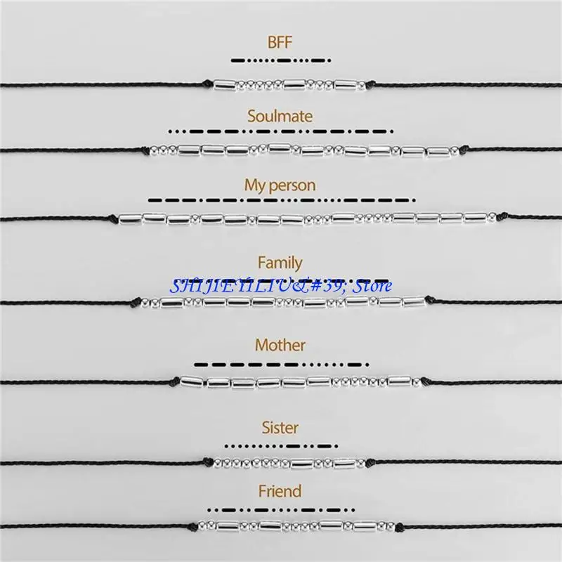 E21F Round Spacer Beads Long Tube Spacer Beads Manually Adjustable Bracelet Necklace Morse Code Decoding Card Rope Set