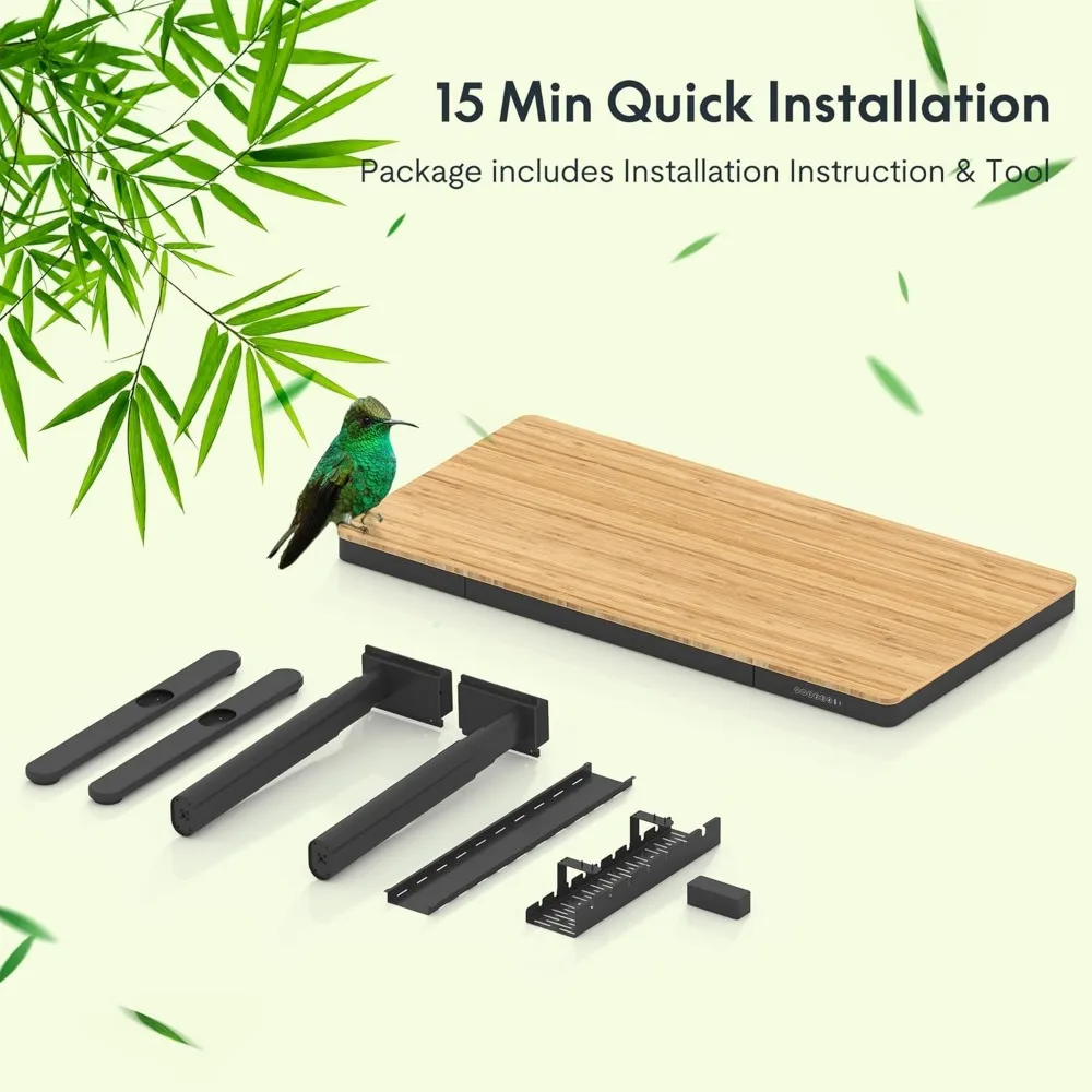 55" Bamboo Standing Desk, Dual Motor 3 Stages Adjustable Height Electric Computer Workstation w/Wireless Charging, Drawer