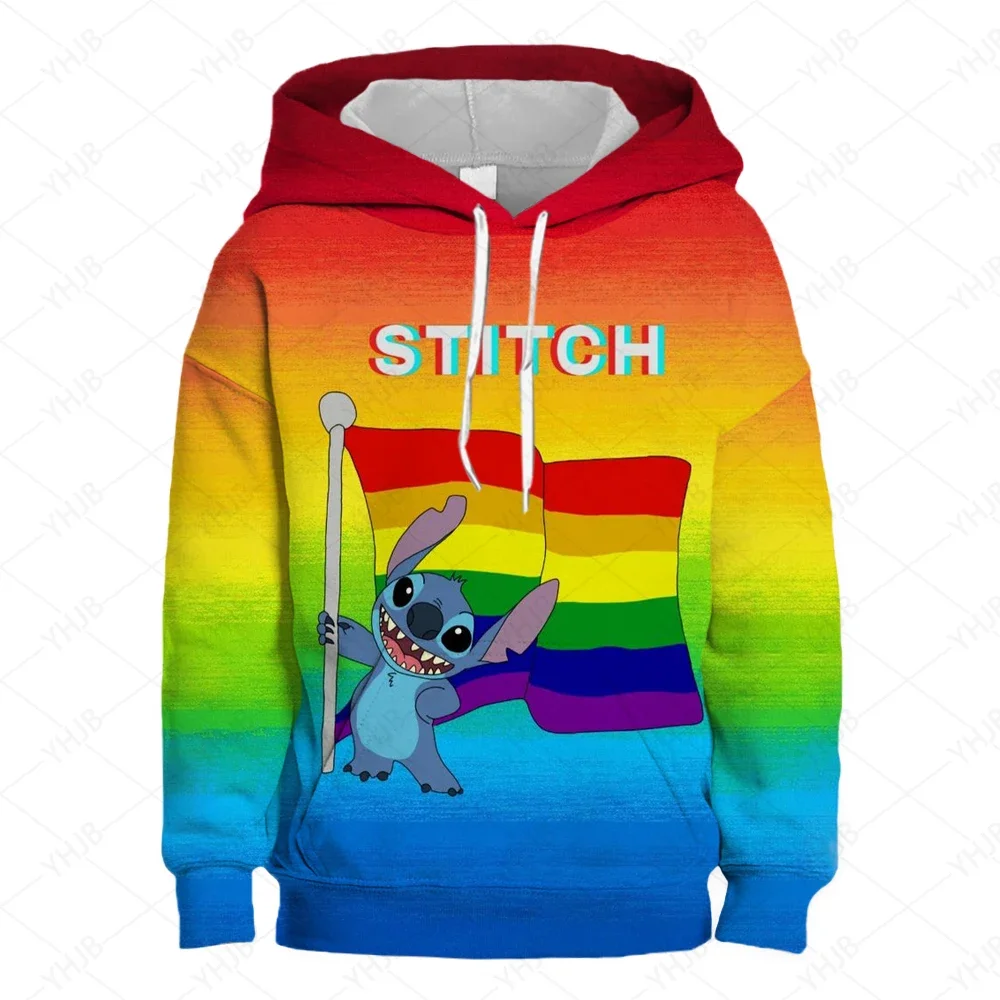 Sweat à capuche dessin animé Disney Stitch pour femme, vêtements de couple, arc d'anime, nouveau style, à la mode et décontracté, automne et hiver