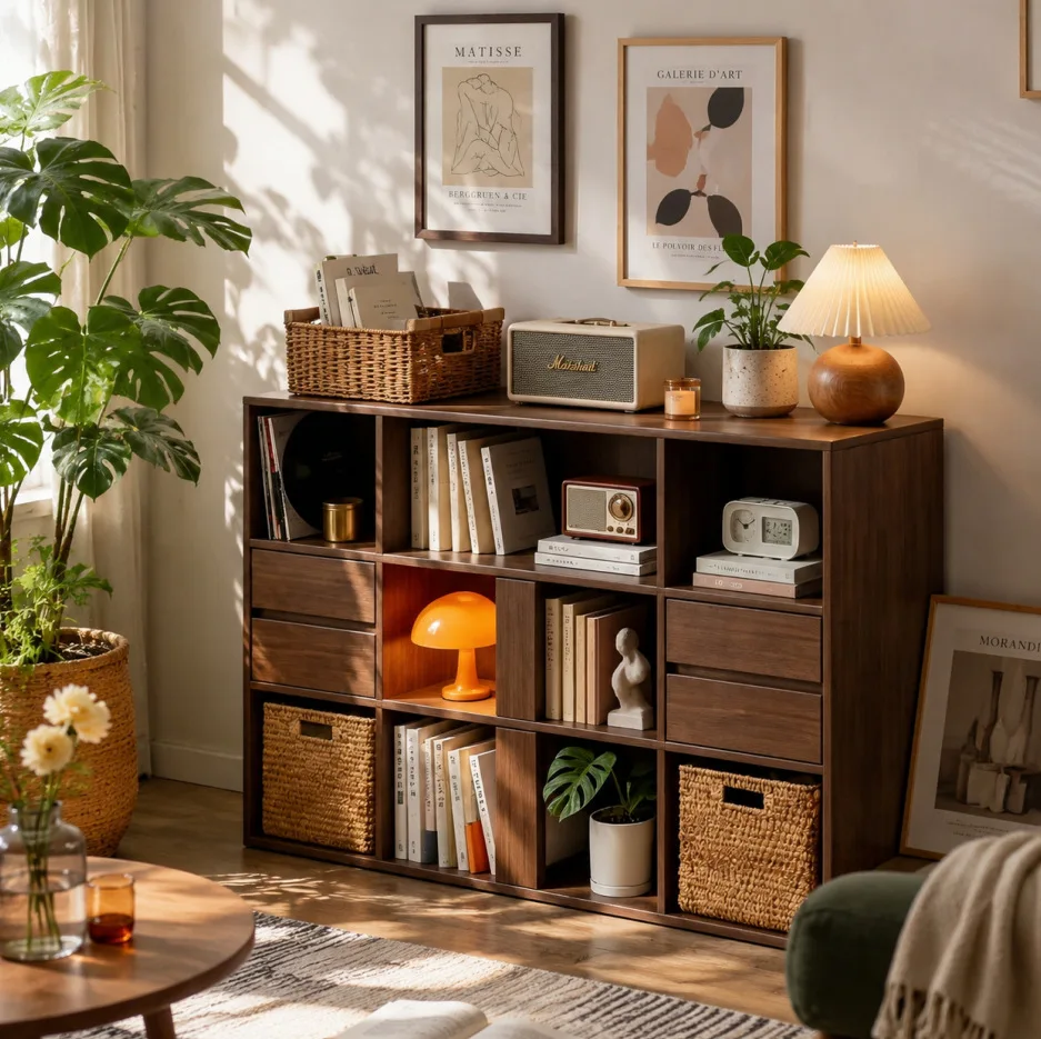 Solid wood bookcase with cabinet door Household locker Living room Low cabinet Wall side cabinet Floor locker