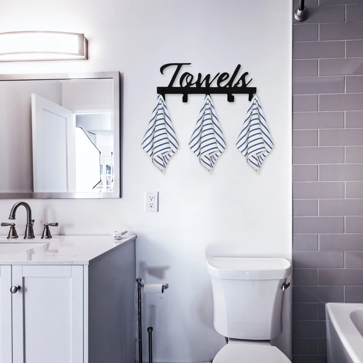 Wall-Mounted Towel Rack Movable Holder With 5 Hooks Waterproof Towel Shelf Organizer Shower Hanger Rail Bathroom Accessories