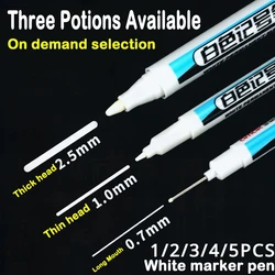 1/5 PCS White Marker Pens Oily Waterproof White Graffiti Sketching Markers Stationery Deep Hole Marker White Permanent Paint
