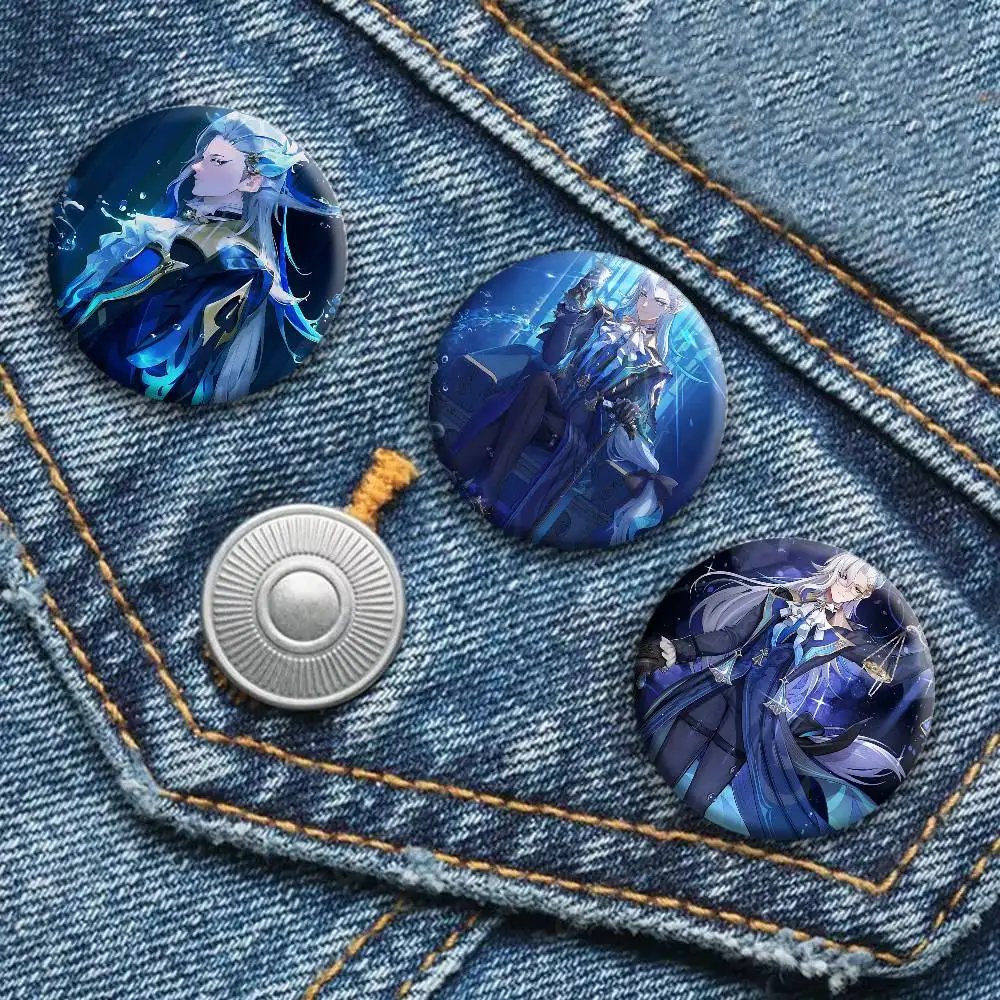Game Genshin Impact Neuvillette Badge Tinplate Round Laser Brooch Clothes Backpack Accessories Lapel