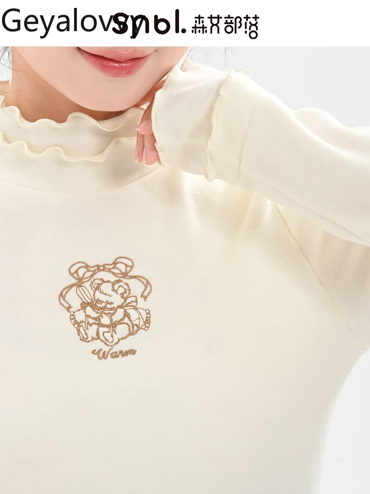 الحلو لطيف نمط بلون المطرزة طويلة الأكمام تي شيرت الخريف الشتاء جديد تنوعا عالية الرقبة قاعدة طبقة القمم للنساء #4