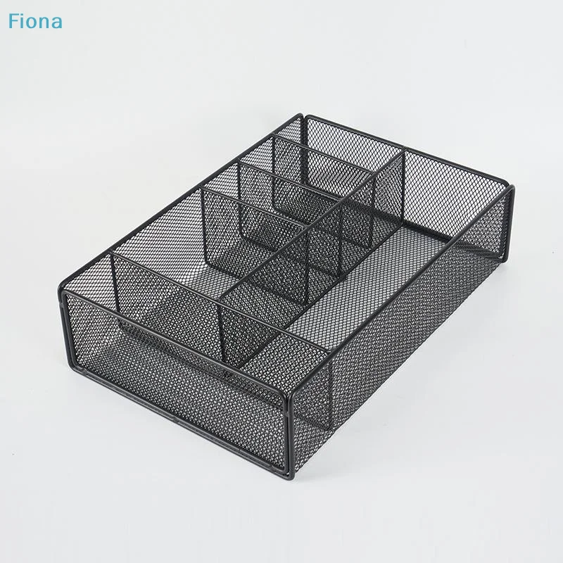 

☽Black Metal Mesh Desk Organizer, Multi-Compartment Office Supply Caddy for Stationery Storage