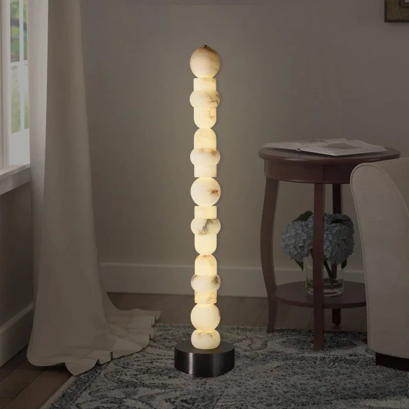 

.High-end Atmosphere Simple Creative Natural Snowflake Marble Sofa Floor Lamp LED Living Room Bedroom Study.