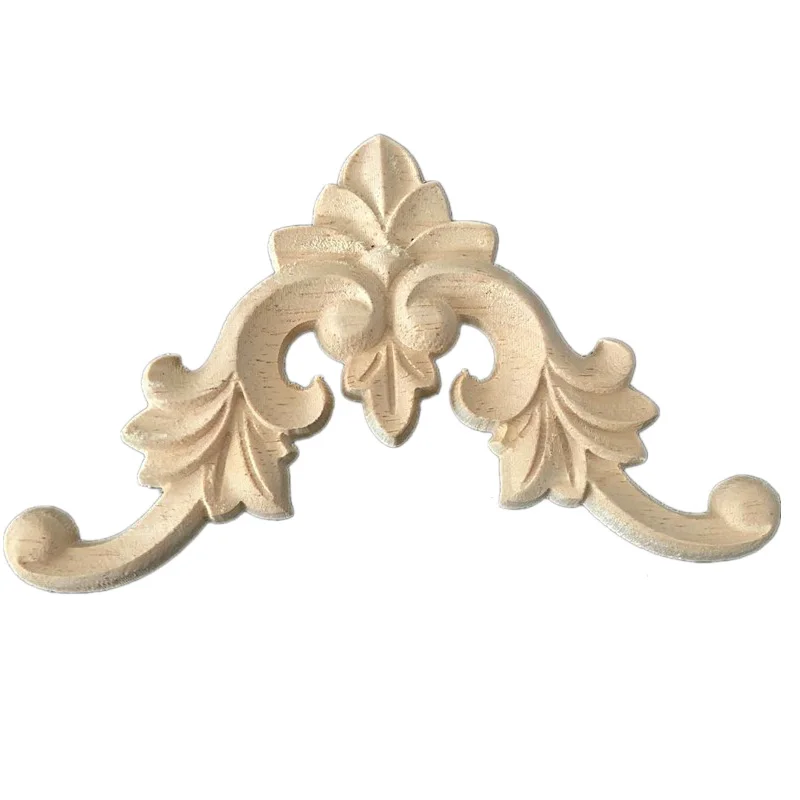 7-15cm Natural Floral Wooden Figurines Crafts Wood Carved Corner Appliques Frame Wall Door Furniture Woodcarving Decorative