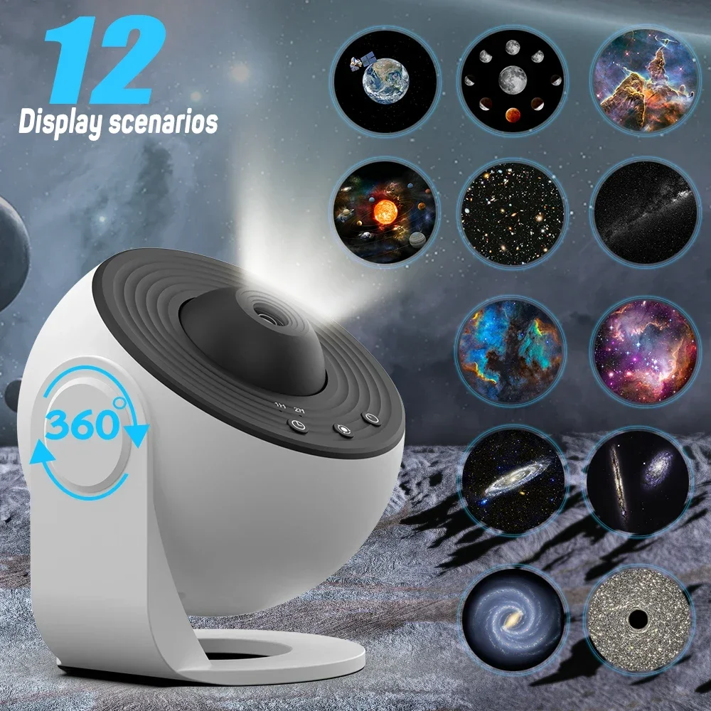 

12 In 1 Galaxy Star Projector Bedroom Aurora Projection Night Light 360° Rotating Planetarium Space Ambiance Lamp for Kids Gifts