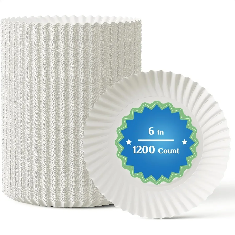 

1200 Count 6 Inch Paper Plates White Uncoated Dert Plates for Snacks Cake Candy