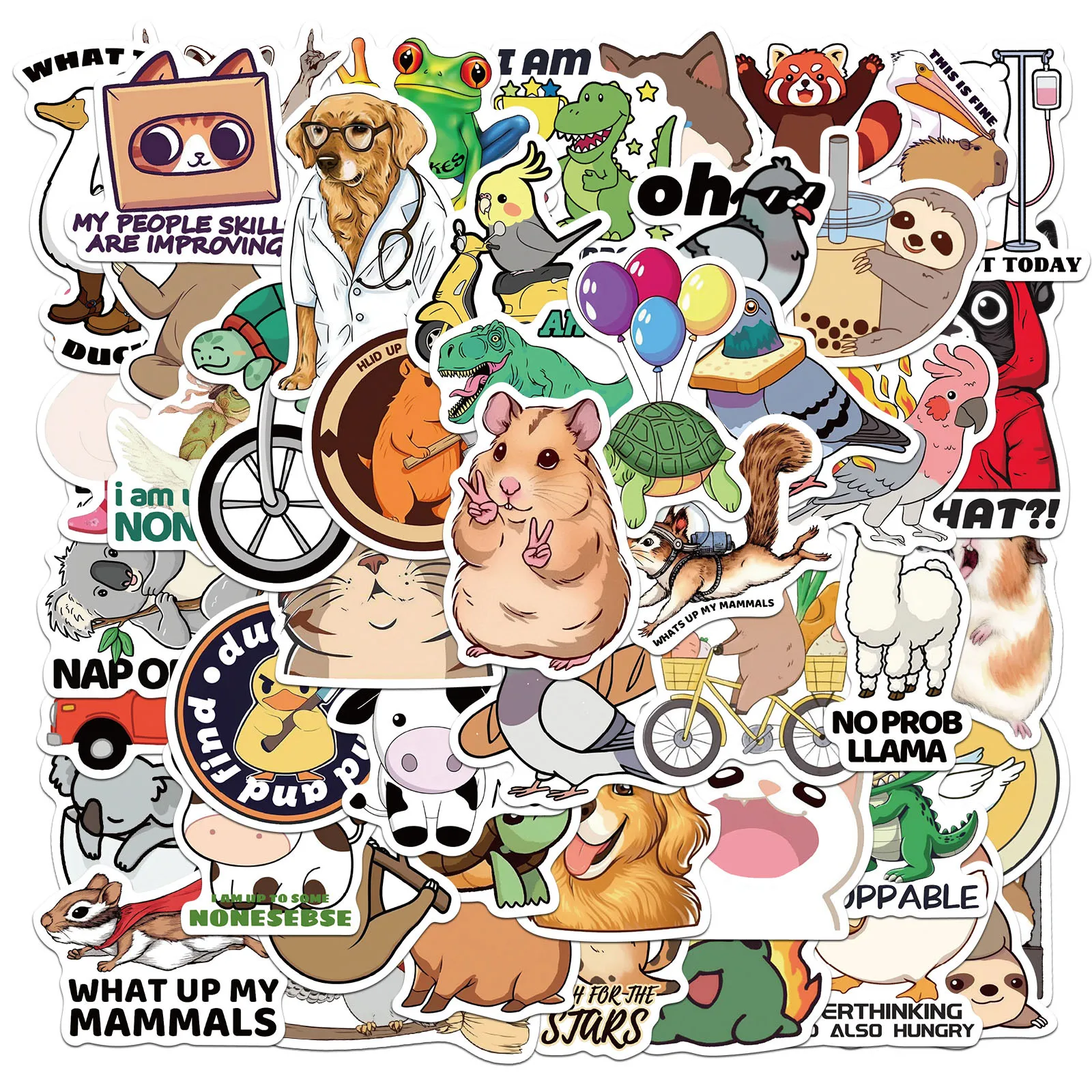 50Pcs Funny Animal Colorful Meme Sticky PVC Stickers Aesthetic DIY Decoration Scrapbooking Hand Accounting Supplies