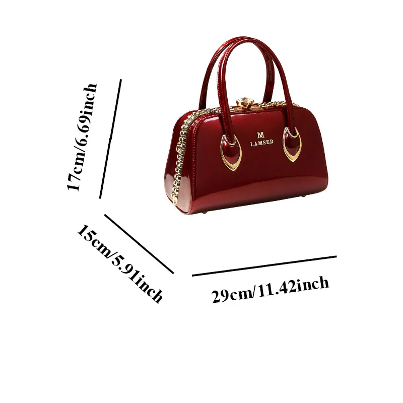Simple glossy clip-on handbag with-embellished edges, exquisite and compact, suitable weddings and parties, stylish