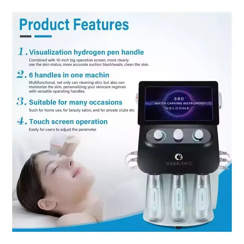 360 °   Nieuwste 6in1 Water Dermabrasie Apparaat Zichtbare Mee-eter Acne Verwijdering Zuurstof Jet Peel Diepe Gezichtsreiniging Schoonheid Machine