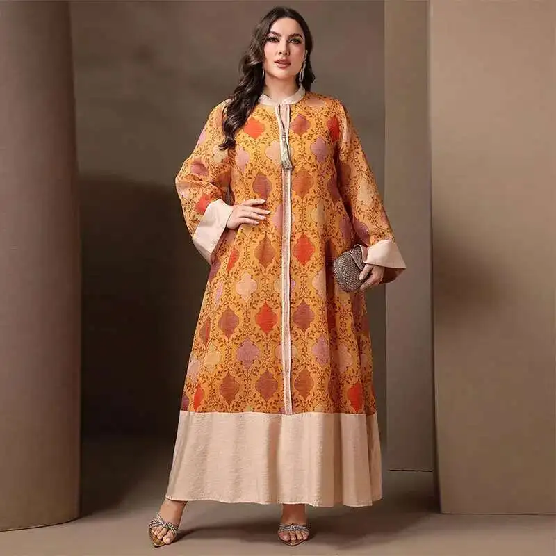 

Kyp1271 Muslim Clothing Arab Dubai Monofilament Printed Fashion Large Size Dress Robe Abaya Ramadan Dubai Luxury Islam Elegant