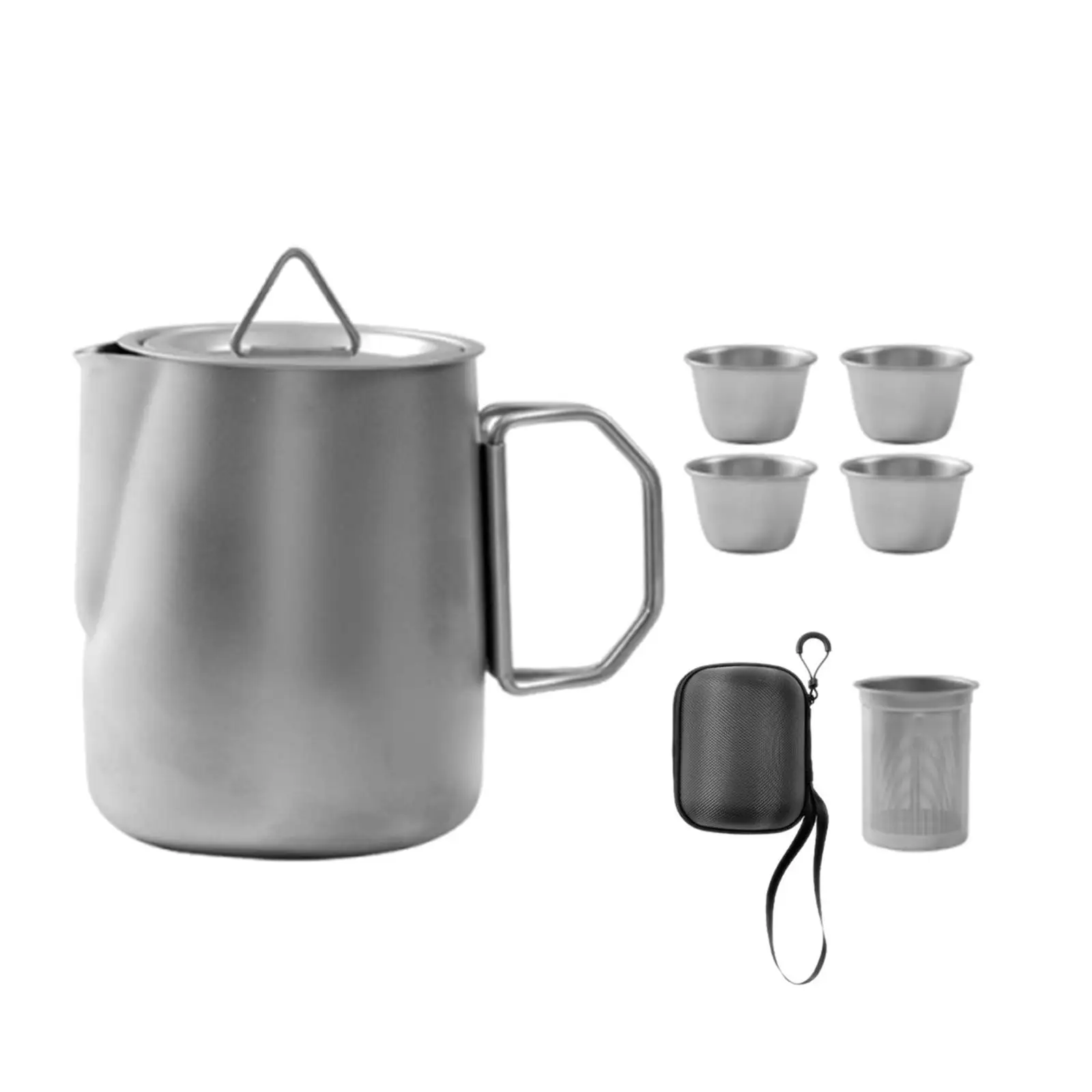 Stainless Steel Tea Pot Camping Cup Camping Tableware Set Lightweight Mug for Outdoor Picnic Travelling