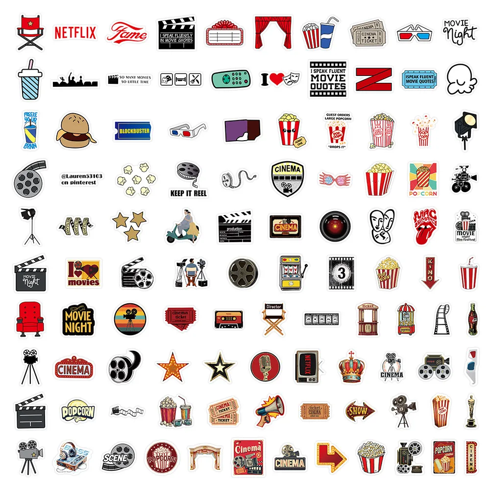 103Pcs Movie Theater Themed Stickers Waterproof Cinema Graffiti Decals for Laptop Luggage DIY Decor LanLanStickersWorld Store - view 3