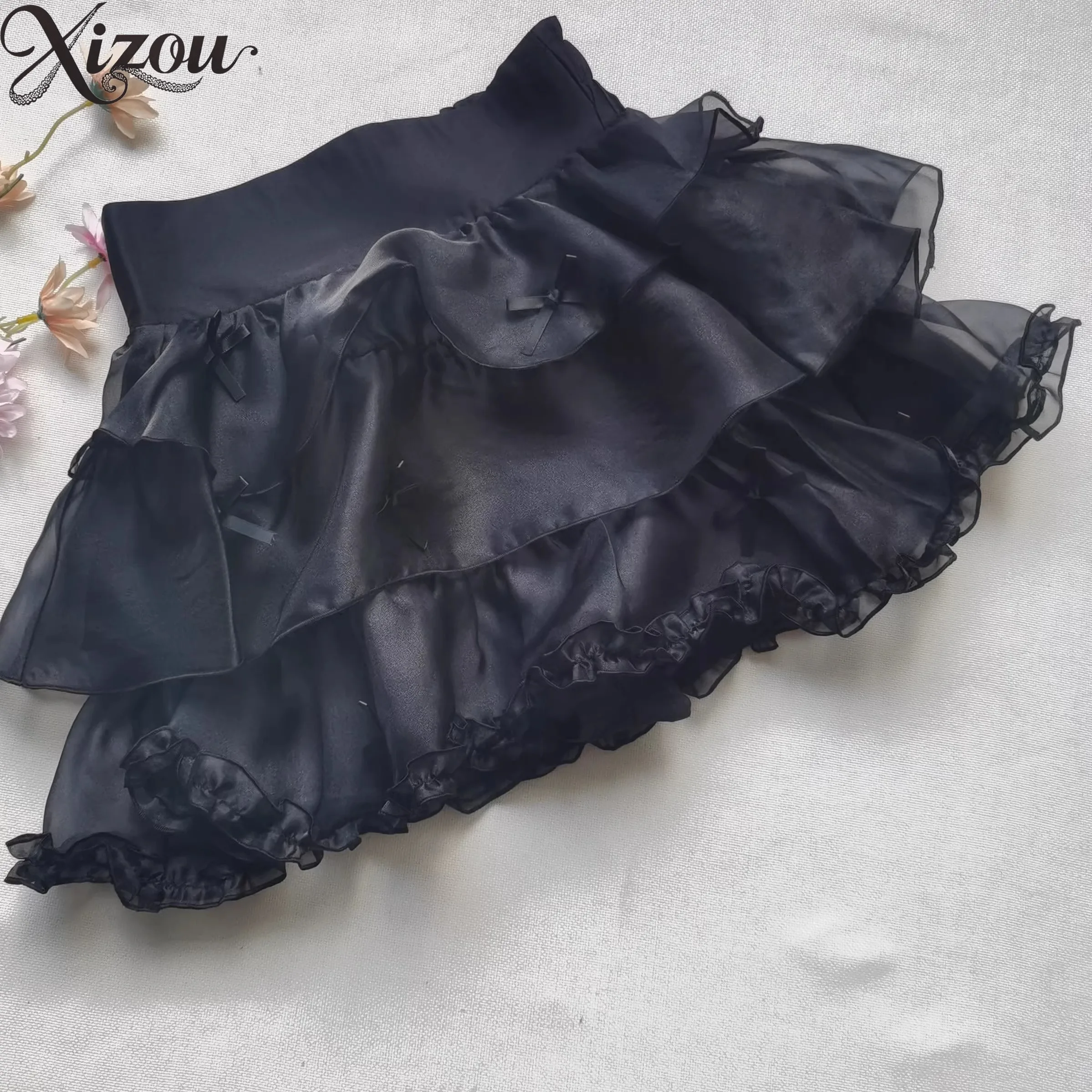 

Japanese Style New Line Sweet and Cute Bow Puff Skirts for Women Pure Color Fashion Short Mini Skirt Summer Women's Clothing
