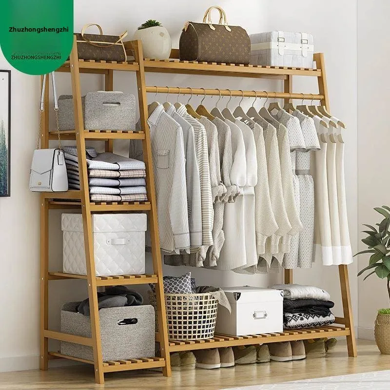 

Простая портативная деревянная напольная вешалка для одежды с крючками для дома, легко перемещаемая, для хранения вещей