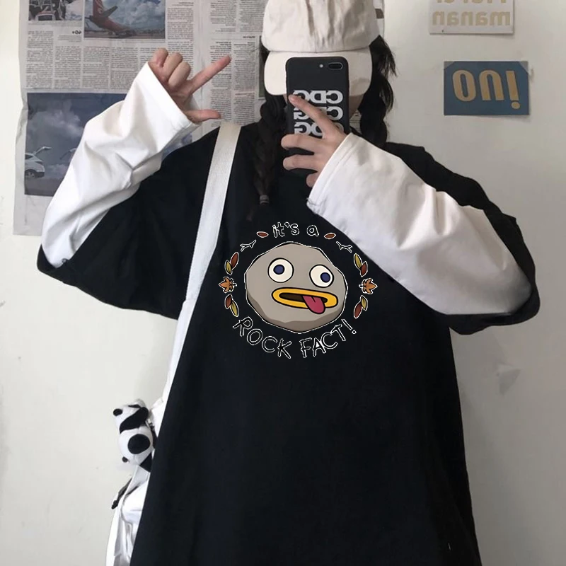 

Women Fake Two Pieces Design sense Splicing Color blocked Long Sleeved T-shirt Fashion Loose Casual Round Neck Long Sleeved Top