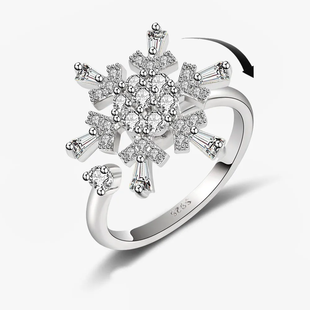 Women's Adjustable Crystal Flower Fidget Ring