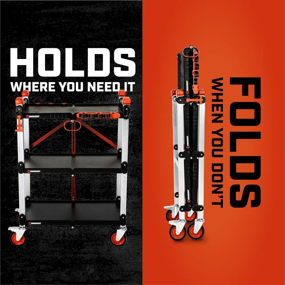 عربة عمل Crescent SITERUNNER ذات 3 طبقات قابلة للطي شديدة التحمل بسعة 300 رطل #2