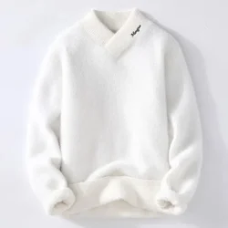 Men's V-neck Cashmere Sweater, Knitted Sweater, Soft and Warm, Fashionable, Solid Color, Winter, 2024