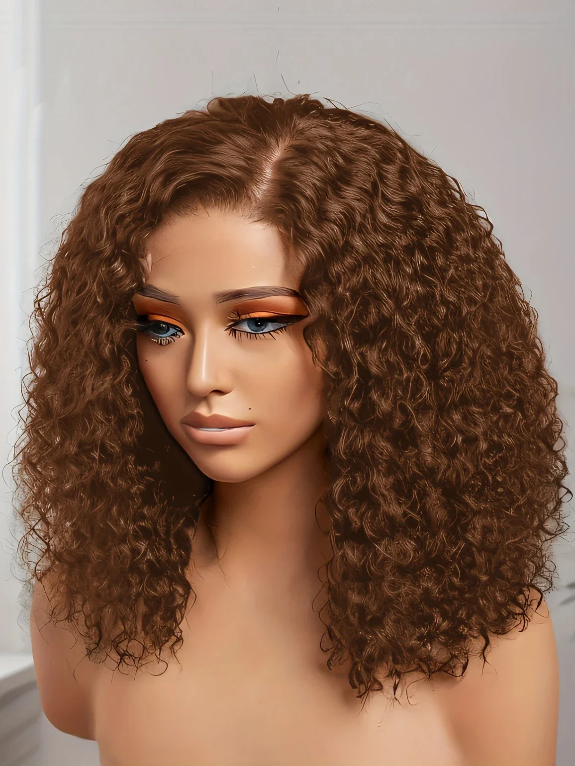 Glueless 16Inch 180Density Brown Kinky Curly Heat Resistant Lace Front Wig For Women BabyHair Preplucked Daily Wig