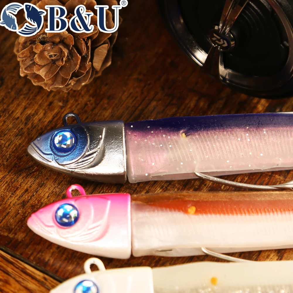 B&U 115mm/33.4g Fishing Black Minnow Lure JIgging Head Combo Rattle Soft Silicone Bait Wobblers For Bass Pike Leurre