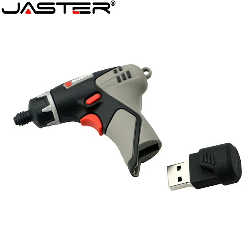 JASTER-USB 2.0 Flash Drive com furadeira elétrica, Memory Stick, Cartoon Flash Disk, Pen Drive, 4GB, 8GB, 16GB, 32GB, 64GB