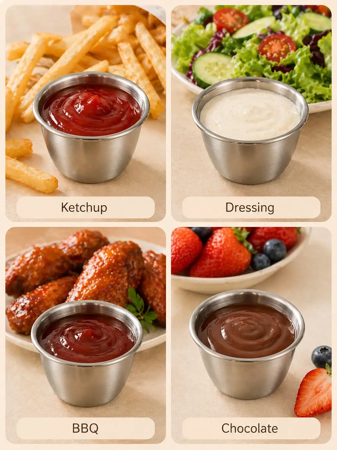 6PCS 2.7oz Sauce Cups With Lids, Stainless Steel Mini Condiment Containers For Dips, Lunch Box, Leak Resistant, Random Color sh260501033616849112509