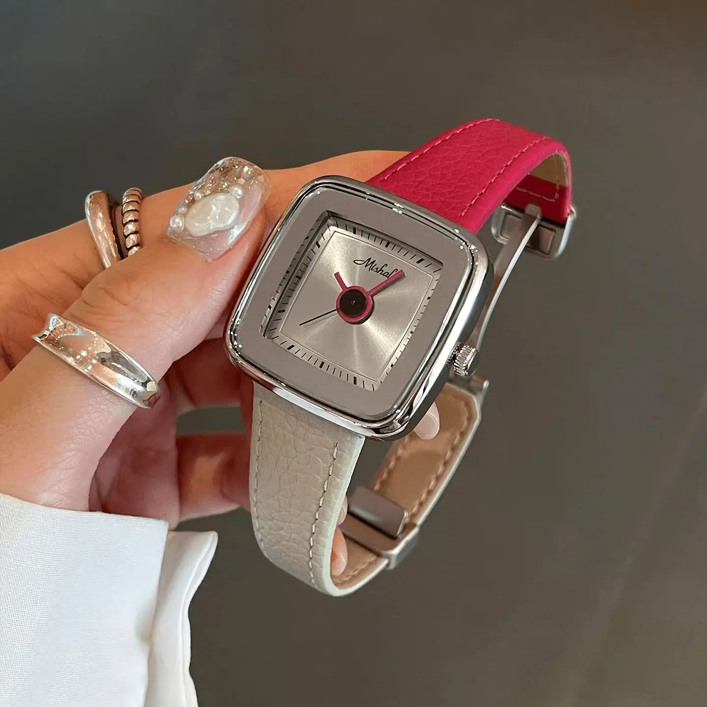 Women's Watches Square Quartz Waterproof Wristwatch Leather Magnetic Clasp Large Dial Minimalist Trendy Ladies Daily Dress Gift