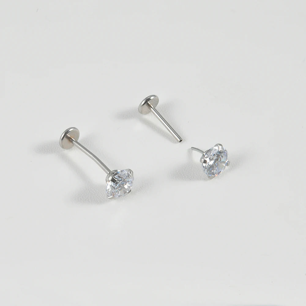 1PC Surgical Steel Threadless Push in Ear Cartilage Tragus Helix Earring Piercing Cz Labret Stud Lip Ring Easy to wear Jewelry