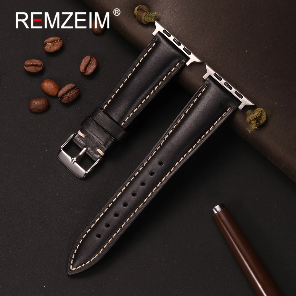 Ölwachs-Haut-Uhrenarmbänder für Apple Watch 38/40/41/42/44/45/46/49 mm, Armband für Iwatch 1–11 SE Ultra 3 2 Herren-Rindslederband