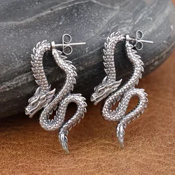Punk Chinese Dragon Earrings for Women Gift Stainless Steel Unique Handsome Men Loong Ear studs Vintage Male Jewelry Accessories
