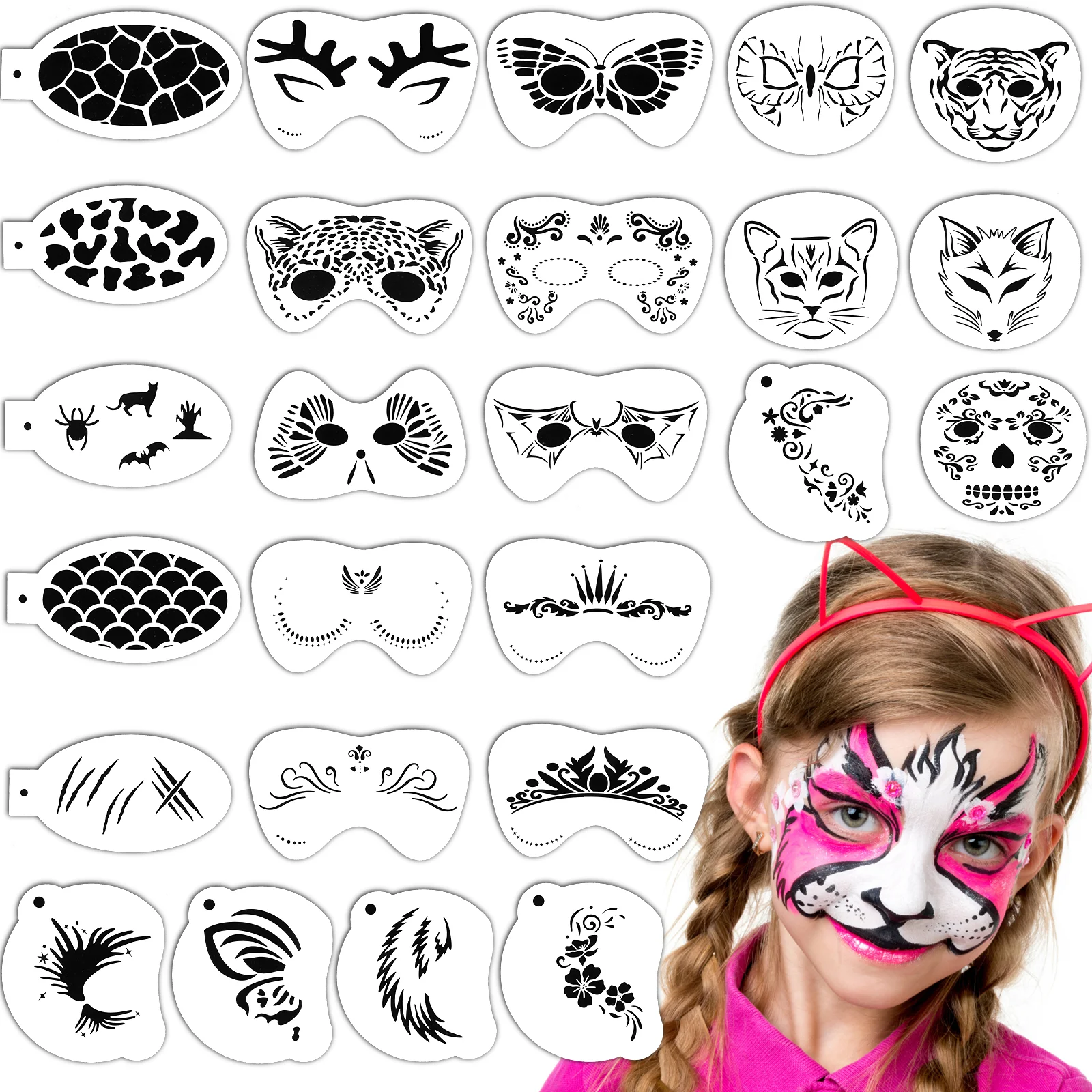 

[YU]25 Pieces Face Painting Stencils, Reusable Face Paint Templates Tattoo Stencils