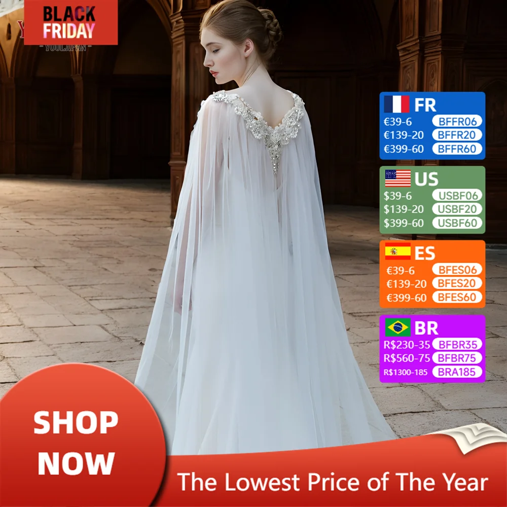 Youlapan VG74 Bridal Bolero for Wedding Dress Wedding Jackets for Women 2024 Wedding Cloak for Bride Long DIY Dress Shawl