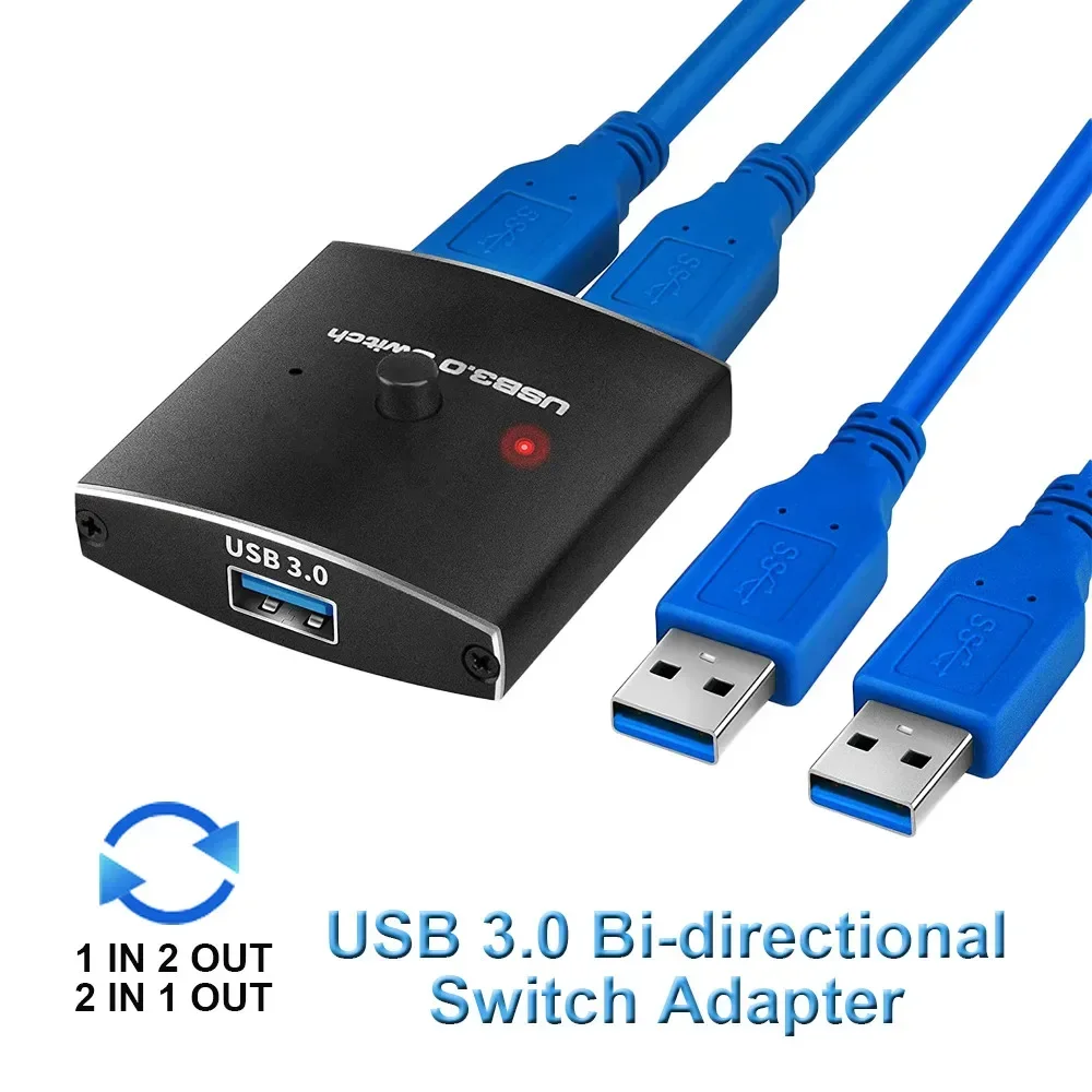 JIVIMOCO Commutateur USB 3.0 KVM 2 En 1 – Partagez Clavier, Souris Et Imprimante Entre 2 PC à 5 Gbps !