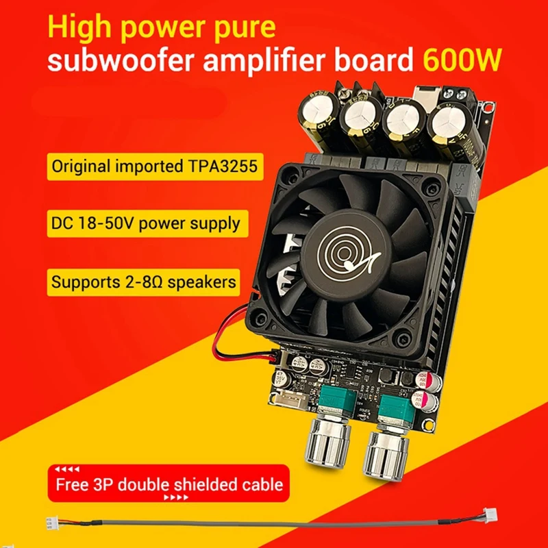 

ZK-6001 Digital Power Amplifier Board 2.1 Channel 600W Subwoofer TPA3225 Bluetooth Amplifier Module With Shielded Wire