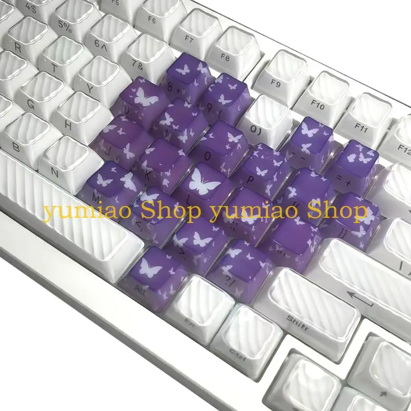 587B ErgonomErgonomic Butterfly Heart Keycap Set PBT 21 Keycaps for Mechanical